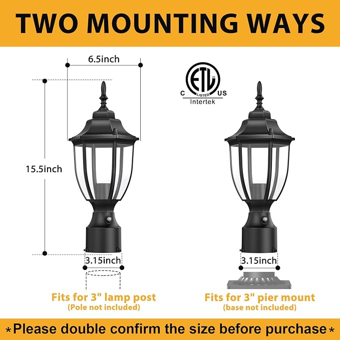 Lamomo Outdoor Post Lights, 2 Packs Dusk to Dawn Lamp Post Light Fixture, Waterproof Aluminum White Lamp Posts Outdoor Lighting Pole Lantern for Yard Patio Pathway Garden