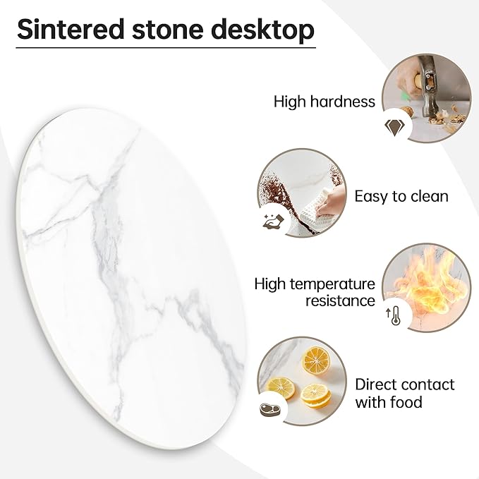 Ø31 Sintered Stone White Table Top for Dining Table Top, Replacement Table Top, Durable Tabletop for Home Office, Indoor/Outdoor All-Season Pub Table