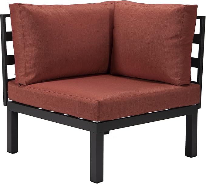 LeisureMod Hamilton Modern 6-Piece Modular Outdoor Sectional Aluminum Patio Conversation Set with Removable Cushions for Patio, Lawn, Garden, Poolside (Red)
