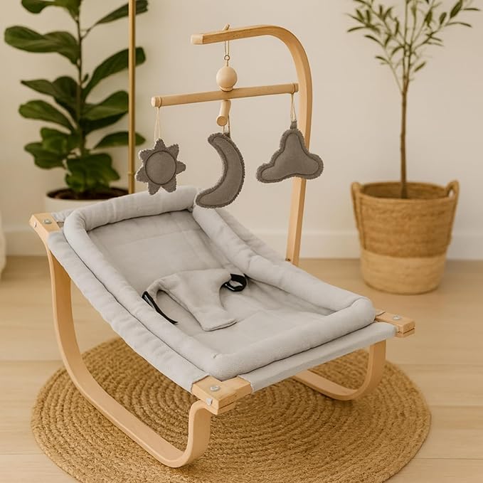Kids Hammock Bed for Children Ages 3 to 5 Years, 15 to 36 kg Capacity, Comfortable Fabric with Wooden Frame, Portable and Easy to Assemble for Indoor and Outdoor Use (Grey)