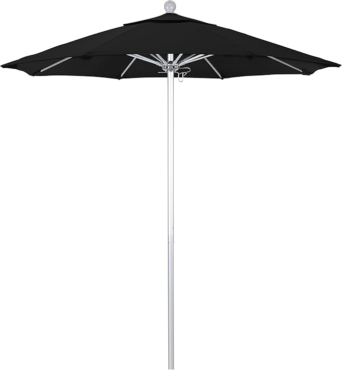 California Umbrella 7.5' Rd. Venture Series Contract Grade Patio Umbrella, Push Open Pin Stop, Silver Finish, Sunbrella Spectrum Cilantro