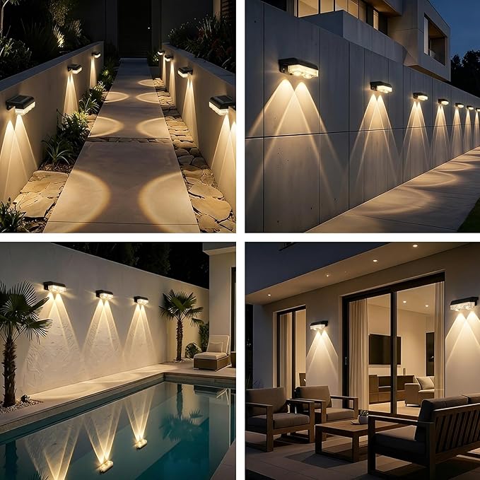 Solar Fence Lights Outdoor, Brighter Focused Lens Solar Powered Wall Lighting, Waterproof LED for Outside Up to 12+ Hrs | Backyard/Railing/Step/Patio/Wall Decor & Renovation (12 Pack)