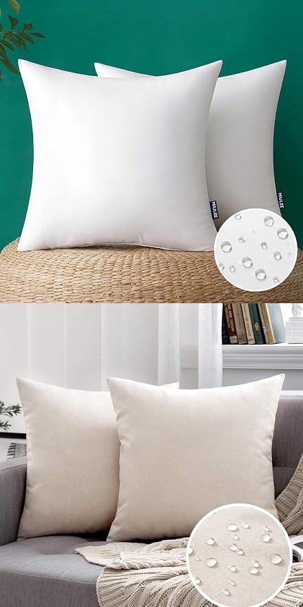 MIULEE Pack of 2 Decorative Outdoor Waterproof Throw Pillow Covers 18x18 inch Beige with 2 Packs of Outdoor Pillow Inserts