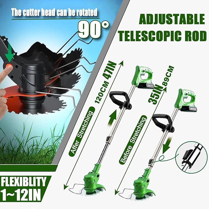 Cordless Wacker Weed, 21v/2Ah Weed Eater Battery Powered,Battery Wacker Weed with 3 Types Blades, Brush Cutter for Yard Garden