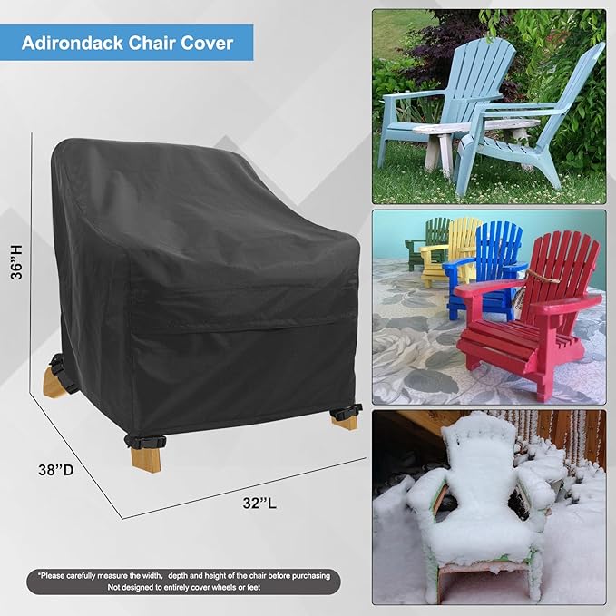 Adirondack Chair Covers 4 Pack - Waterproof Outdoor Chair Covers (32"L x 38"D x 36"H, Black) for Patio Furniture Non Fading