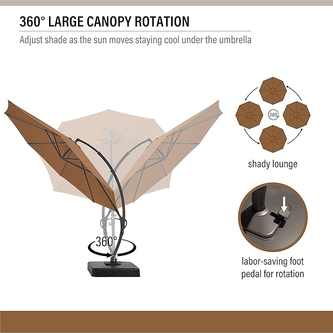 EO Living Outdoor Patio Umbrella with Base included, 12 FT Deluxe Curvy Cantilever Umbrella Heavy Duty Offset Hanging Umbrella with 360° Rotation for Pool, Garden, Backyard, Deck (Tan)
