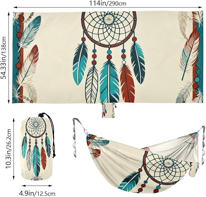 Dreamcatcher Pattern Camping Hammocks Fabric Hammock for Outside Patio Backyard Poolside