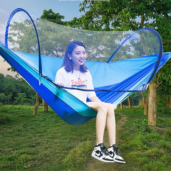 Outdoor Hammock Anti-Rollover Travel Camping Portable Hammock Hanging Chair Outdoor Portable Camping Travel Equipment (Color : Blue, Size : 260 * 140cm)
