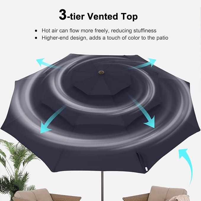 ABCCANOPY 9Ft 3 Tiers Market Umbrella, Outdoor Table Umbrella for Patio, Deck, Backyard (Navy Blue)