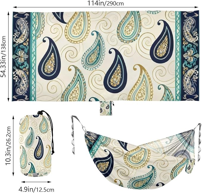 Golden Paisley Hammocks for Camping with Portabl Carry Bag Portable Hammock Indoor Outdoor Patio