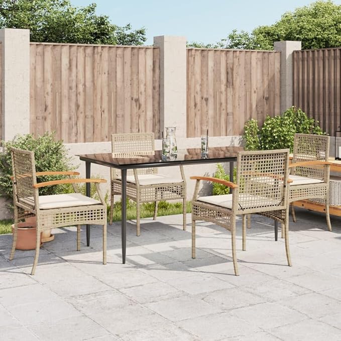 5 Piece Patio Dining Set with Cushions, Porch Furniture Set Outdoor Lounge Sets Front Porch Furniture Outdoor Sofa Sets for Negotiation Area Piazza Garden Exhibition Beige Poly Rattan