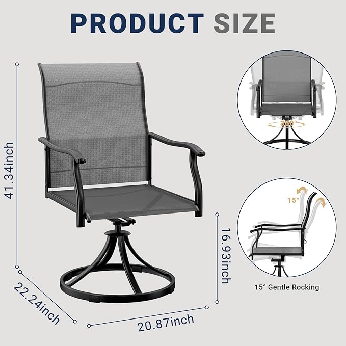 LEVELEVE 2-Piece Swivel Dining Chairs, Outdoor Patio Bistro Chairs for Lawn, Garden, Deck, Backyard & Porch (Matching Series for 5-Piece Set)