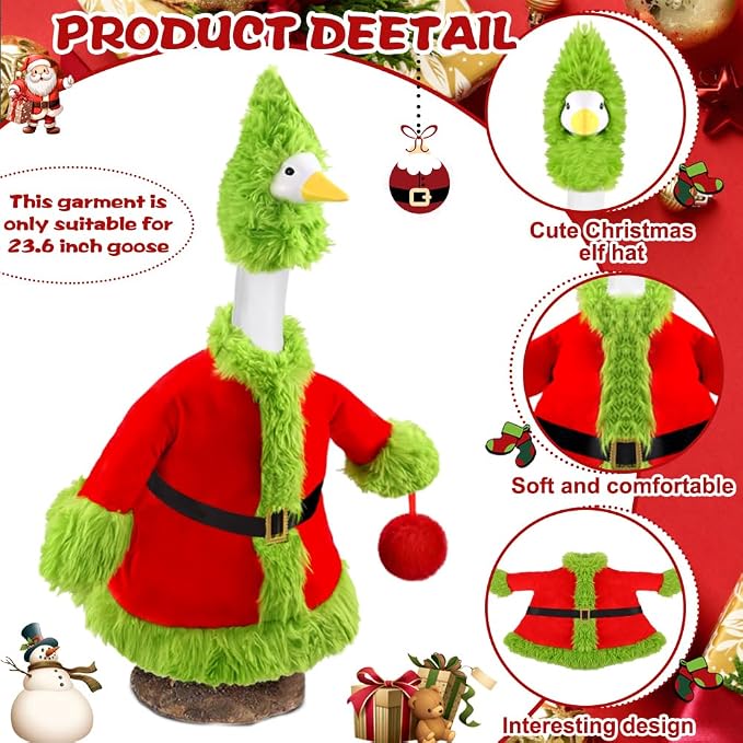 Christmas Winter Goose Outfit for 23" Porch Goose Holiday Red Green Cloths Costume Xmas Winter Outdoor Garden Patio Yard Lawn Art Decoration