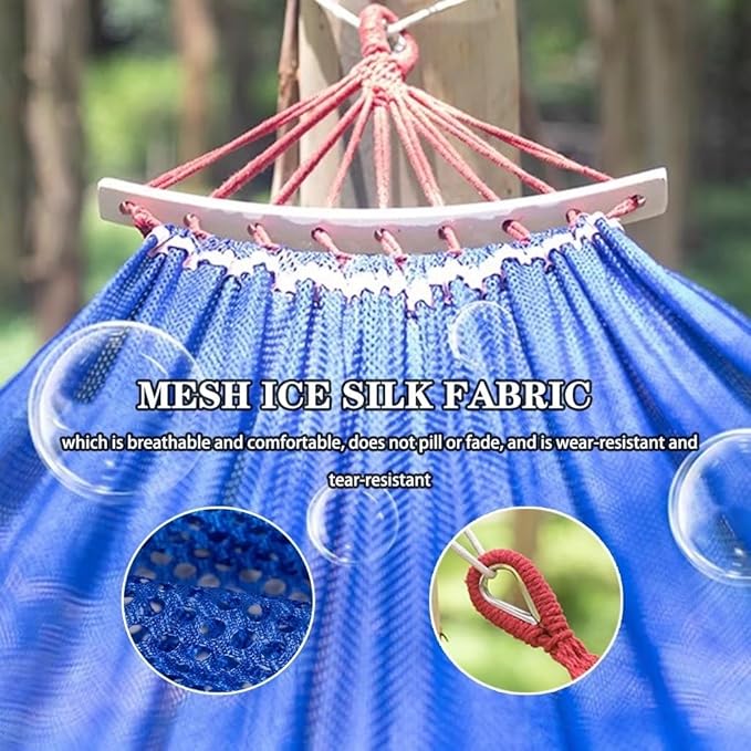 2-Pack Summer Ice Silk Hammock, Beach Comfortable Anti-Rollover Double Hanging Bed, Relax/Sleep, Load Bearing 300kg/661.4lbs(Blue+Purple)