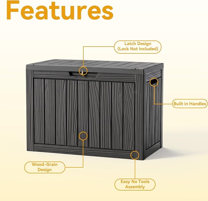 50 Gallon Storage Box for Outdoor and Indoor Use, Outdoor Deck Box for Picnic Supplies, Gardening Tools Waterproof, Lockable and Easy to Install Black
