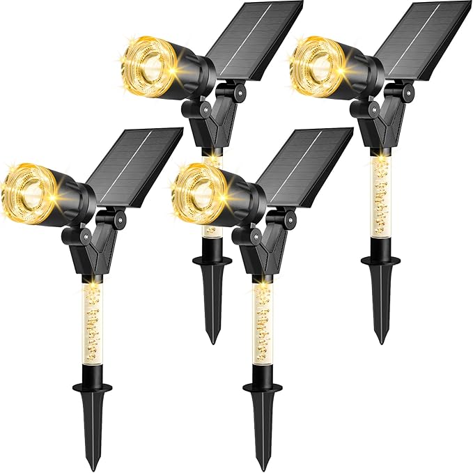 Solar Lights Outdoor Waterproof Spot Lights, 4 Pack Solar Powered Garden Spotlights for Outside Yard Pathway House Landscape Lighting, Auto On/Off, 3000K Warm White