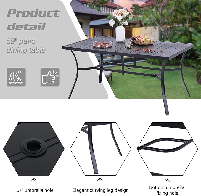 Sophia & William Patio Dining Set for 6 Patio Furniture Set 8 Pieces with 13ft Double-Sided Patio Umbrella Beige, 6 x Aluminum Patio Dining Chairs, 1 Patio Dining Table for Lawn Garden Backyard