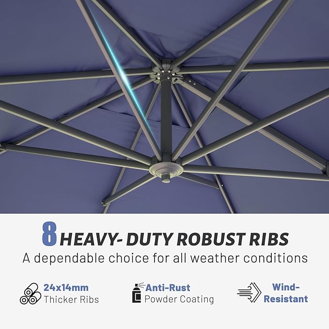 Domi 10’x10’ Cantilever Patio Umbrella, Aluminum Windproof Outdoor Umbrella with 360°Rotation, Square Offset Sun Shade Umbrella for Outside Deck Backyard Garden Pool, Navy Blue