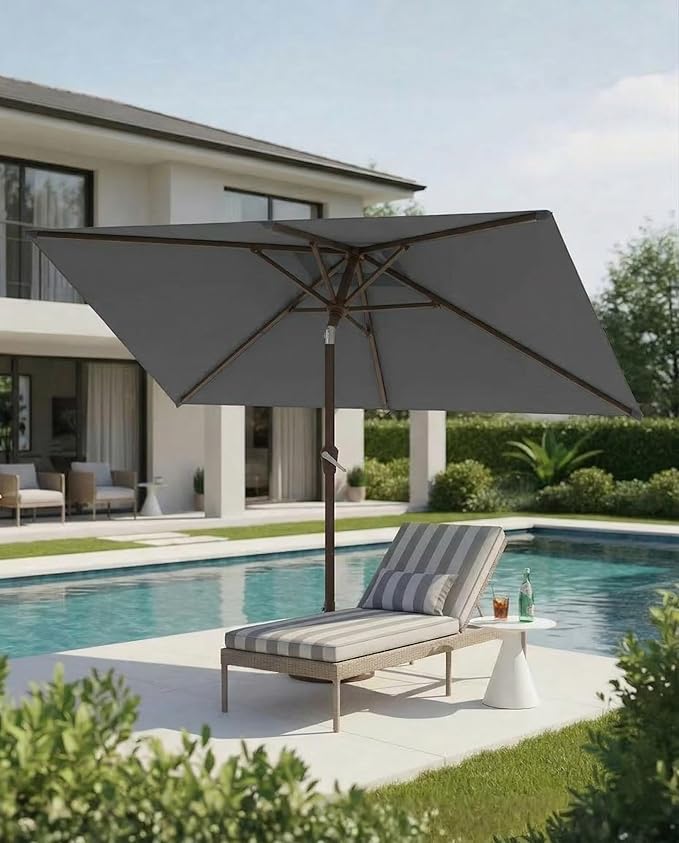 6.5x10FT Patio Umbrella, Outdoor Umbrella with Push Button Tilt and Crank, 8 Sturdy Ribs, UV Protection & Waterproof Market Umbrella for Pool, Backyard, Beach,Deck (Gray)