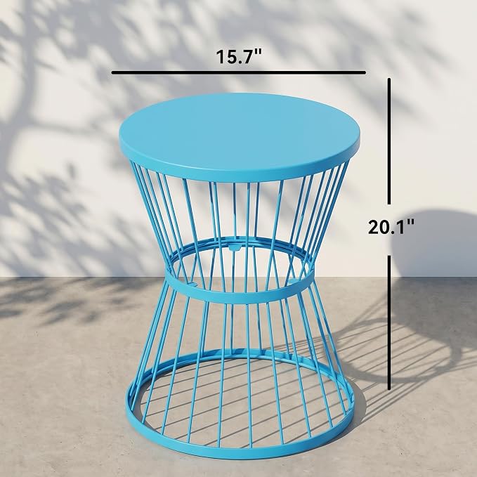 Outsunny 16" Steel Patio Side Table, Garden End Table with Hourglass Design, Accent Table for Outdoor and Indoor Use, Blue