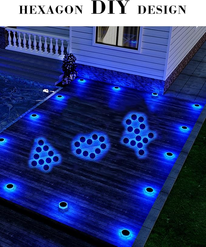 DetarZinLED 6 Packs Solar Driveway Lights Outdoor IP68 Waterproof, Blue Deck Step Lights Solar Powered, Solar Stair Light Stick on LED Light for Dock, Garage, Pool, Fence, Garden Pathway