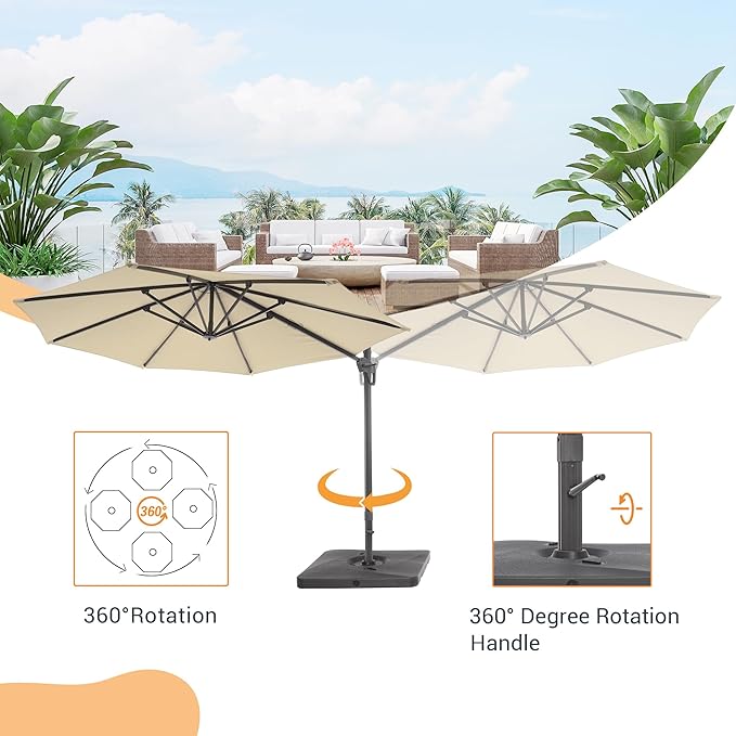 FLAME&SHADE 11 ft Cantilever Offset Patio Umbrella, Large Heavy Duty Outdoor Patio Umbrella Aluminum 360° Rotation Round Outdoor Umbrella for Deck,Pool,Backyard