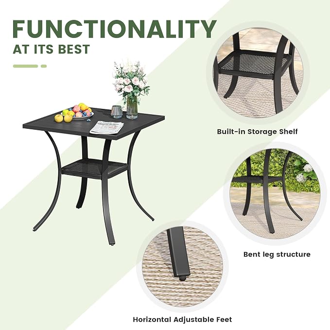 3 Pieces Patio Dining Set, 2 Outdoor Swivel Dining Chairs with 28" Square Outdoor Dining Table, All Weather Textilene Patio Chairs and Metal Table for Garden Backyard, Mixed Brown & Black