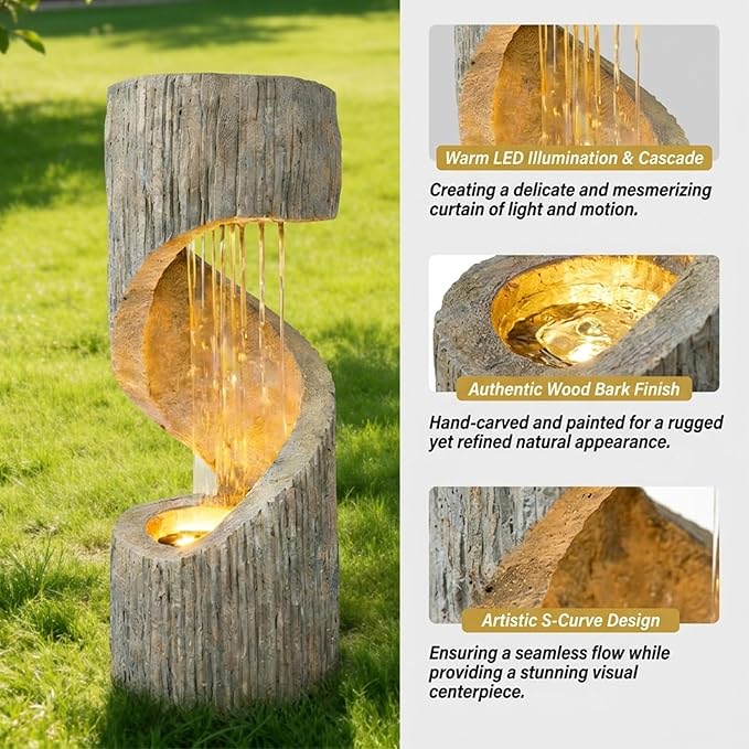 Outdoor Decorative Garden Fountain with LED Lights,39.4-inch High-Rotation Fountain Water Feature