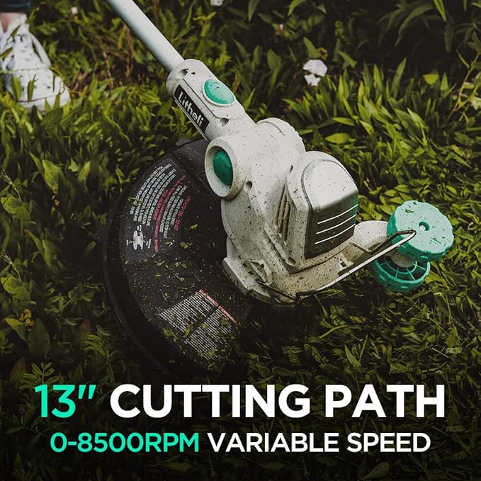 Litheli 40V Cordless String Trimmer, 13" Battery Powered Grass Trimmer & Wheeled Edger, Automatic Line Feed, 2.0Ah Battery and Charger, for Grass Trimming/Edging