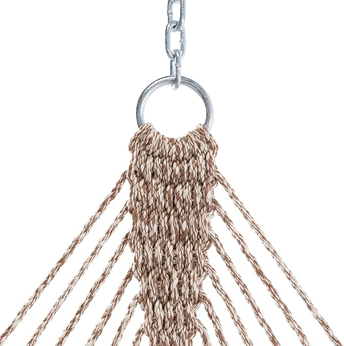 Nags Head Hammocks Single Antique Brown/Oatmeal Heirloom Tweed DuraCord Rope Hammock – 12 ft. x 50 in., 450 lb Capacity, Galvanized Hardware, Handcrafted in USA, Free Chains & Tree Hooks