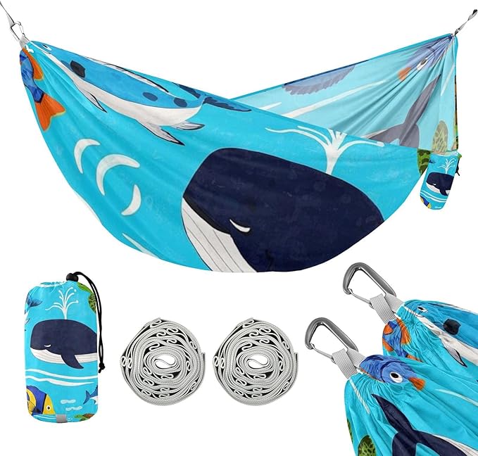 Ocean Whalurtle Fish Blue Sea 330lb Capacity Outdoor Hammocks with Hanging Ropree Hammock for Outside Patio Garden hamacas para adultos con soporte