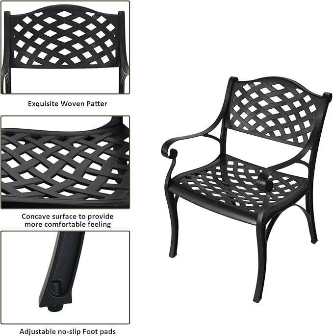 3 Piece Outdoor Dining Set,Cast Aluminum Bistro Set with Umbrella Hole, All Weather Patio Furniture Set, Small Patio Dining Set for Garden/Balcony/Deck, Black