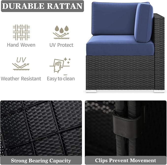 LayinSun 11 Pieces Patio Furniture Set with Fire Pit Table, Black Rattan Modular Sectional Outdoor Conversation Sofa Set, Swivel Rocking Chairs Set