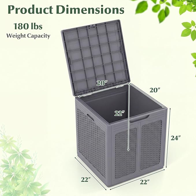 Tangkula 39 Gallon Outdoor Storage Box, Waterproof PP Resin Patio Storage Box with Lockable Lid for Indoor & Outdoor Use, Rattan Design Deck Box for Cushions, Garden Tools