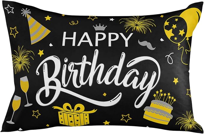 Prime Leader Outdoor Waterproof Pillow Covers Set of 2, Happy Birthday Cake Firwoks Black Patio Throw Pillow Covers, Decorative Cushion Case for Couch Sofa Furniture Garden, 20x12 Inch
