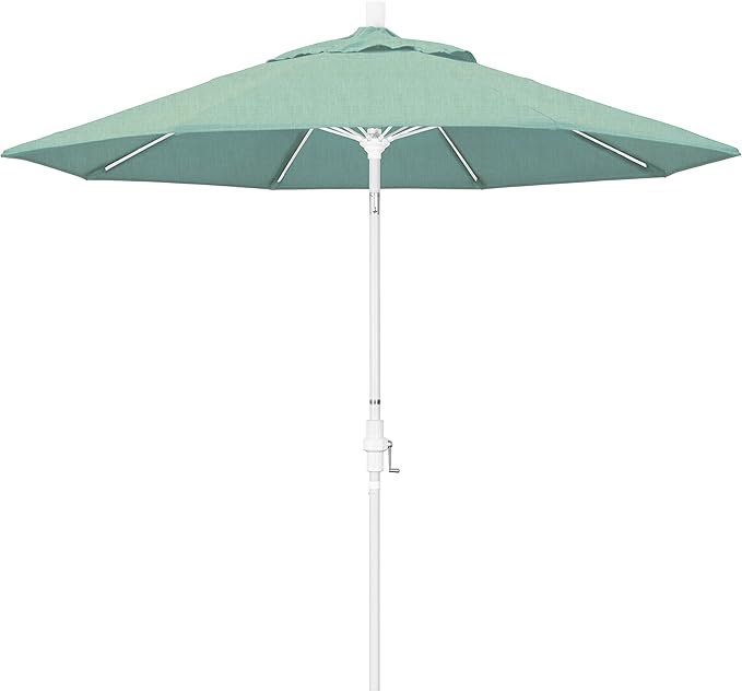 California Umbrella 9' Round Aluminum Pole Fiberglass Rib Market Umbrella, Crank Lift, Collar Tilt, White Pole, Sunbrella Canvas