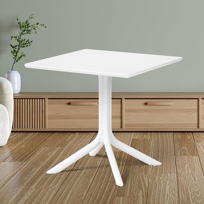 Costaelm Patio Dining Table for 4, Square PP Patio Table, 4-Person Weather Resistant Porch Tables for Outside Poolside Deck Lawn Garden Backyard, White