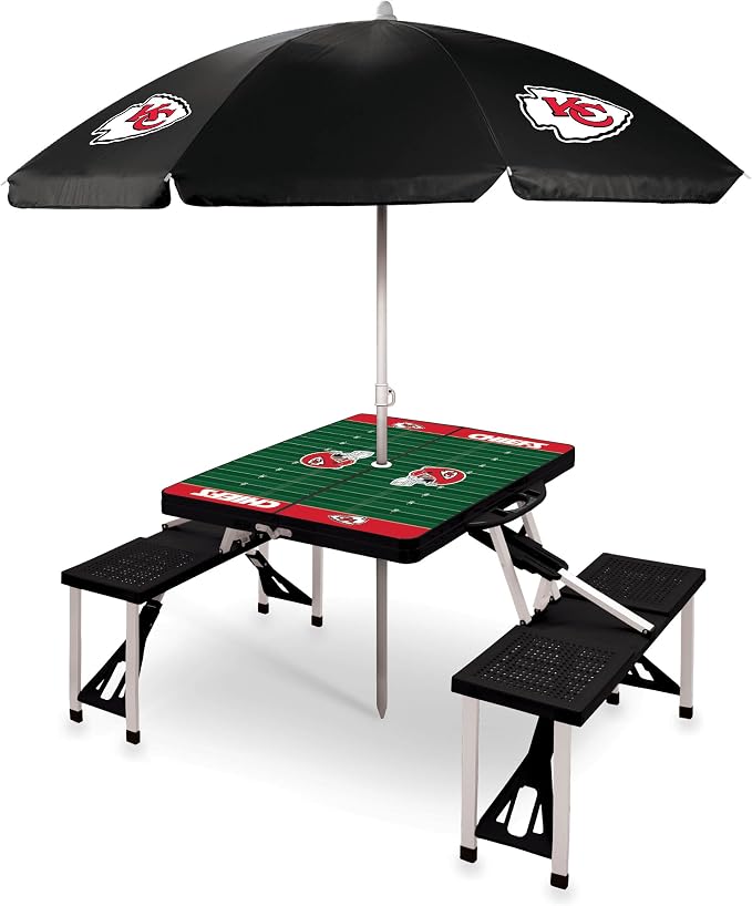 PICNIC TIME NFL Picnic Table Portable Folding Table with Seats and Umbrella