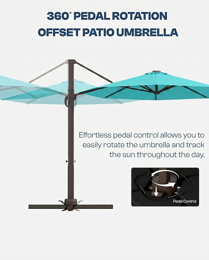 11 FT Round Cantilever Umbrella,Easy Tilt, Fade Resistant & 360° Rotation, Offset for Pool Deck Backyard Patiopeacock blue (Base not Included)