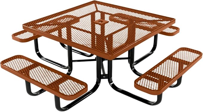 COATEDOUTDOORFURNITURE Heavy-Duty Portable Outdoor Kids Table with Umbrella Hole, Expanded Metal Kids Picnic Table, Commercial-Grade, Made in America (46 in, Square, Childrens, Textured Copper)