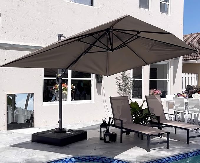 PURPLE LEAF 9' x 12' Cantilever Patio Umbrella Outdoor Umbrella with 280lbs Base Large Rectangular Windproof Offset Umbrella for Pool Deck Garden, Ash Mocha