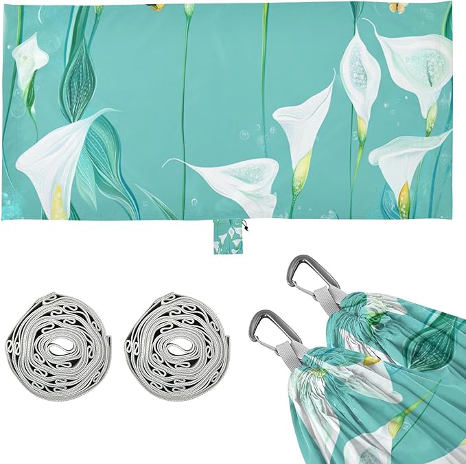 Chic Calla Lily Turquoise Flowers 330lb Capacity Outdoor Hammock with Portabl Carry Bag Hanging Hammock for Outside Beach Patio Garden hamaca inflable para Piscina
