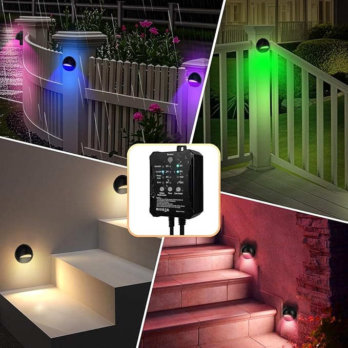 SMY Lighting RGBW Low Voltage Fence Lights Kit with Transformer Photocell Sensor and Timer IP67 Waterproof Patio Deck Lights for Outdoor Garden Steps Landscape Lighting Walkway 8Packs