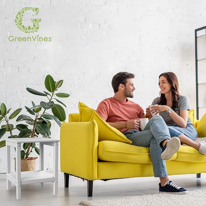GREENVINES Adirondack-Outdoor-Side-Table | 14 x 13 Inches | HDPE Plastic | All Weather | White | Outside End Tables | Storage Shelf | for Patio Porch Backyard Indoor