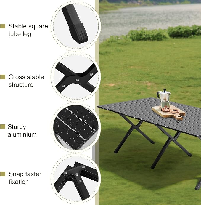4.5 Ft Folding Portable Picnic Camping Table, Aluminum Roll-up Table with Easy Carrying Bag for Indoor, Outdoor, Beach, Backyard, BBQ, Party, Patio, Picnic