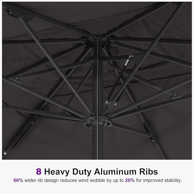 PURPLE LEAF 15' x 11' Rectangular Semi-Auto Outdoor Patio Umbrella Aluminium Market Umbrella Table Sun Umbrella with 3.15" Rod and 8 Sturdy Ribs for Deck Lawn Pool Garden, Gray