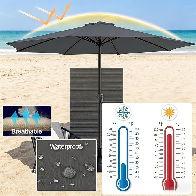 11ft Umbrella Replacement Canopy, Patio 8 Ribs Sun Umberlla Cover UV 50+ Protection Waterproof Cantilever for Garden, Backyard, Pool