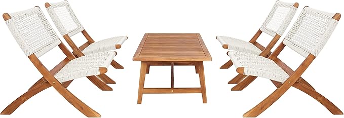SAFAVIEH Outdoor Collection Blaze Natural/White 5-Piece Conversation Patio Set