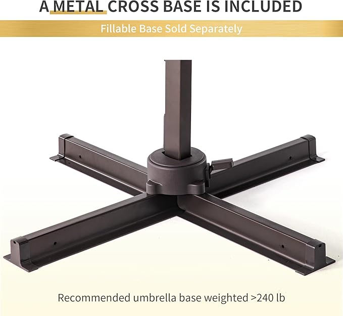 JZAC & QZYD 9x12 FT Outdoor Cantilever Patio Umbrella with LED Lights, Large Heavy Duty 2-Tier Aluminum Offset Umbrellas with 360-Degree Rotation for Pool Deck, Beige