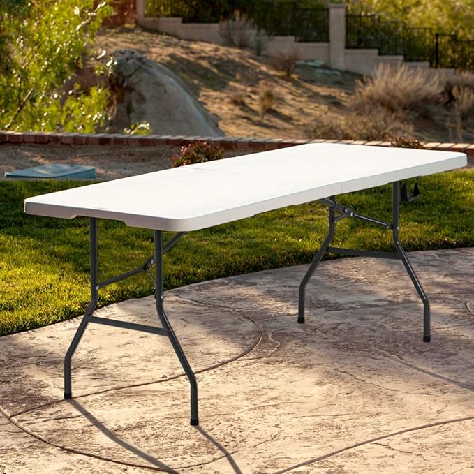 6FT Folding Table, Fold-in-Half Portable Plastic Table with Handle, Heavy Duty HDPE, 500 lbs Capacity, Waterproof & Scratch-Resistant, Locking Legs, Anti-Slip Feet for Indoor Outdoor Party Picnic